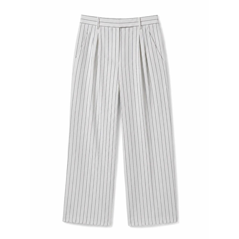 Steve Madden Rumi Pinstripe High Rise Straight Leg Pleated Pants White S NEW